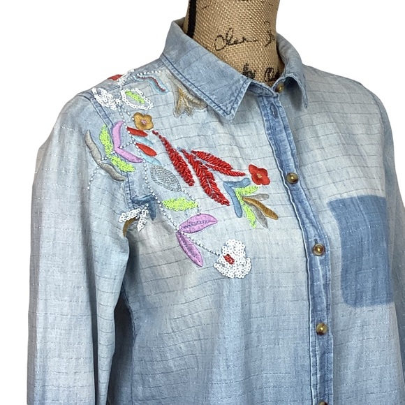 Anthro Maeve Boise Embroidered Chambray Shirt - Picture 7 of 11
